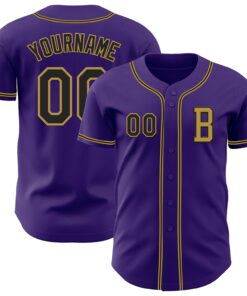 Custom Purple Black-Old Gold Authentic Baseball Jersey