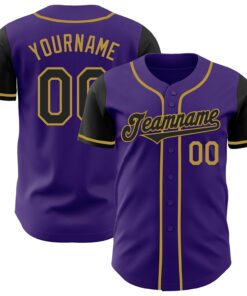 Custom Purple Black-Old Gold Authentic Two Tone Baseball Jersey