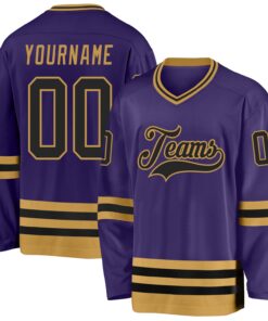 Custom Purple Black-Old Gold Hockey Jersey