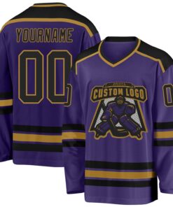 Custom Purple Black-Old Gold Hockey Jersey
