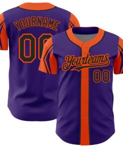 Custom Purple Black-Orange 3 Colors Arm Shapes Authentic Baseball Jersey