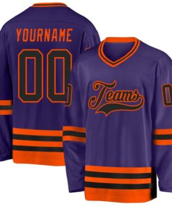 Custom Purple Black-Orange Hockey Jersey