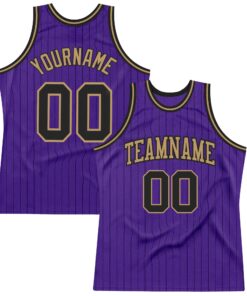 Custom Purple Black Pinstripe Black-Old Gold Authentic Basketball Jersey