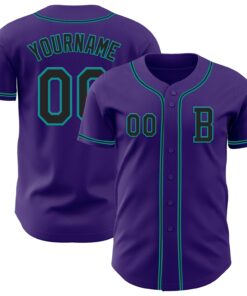 Custom Purple Black-Teal Authentic Baseball Jersey