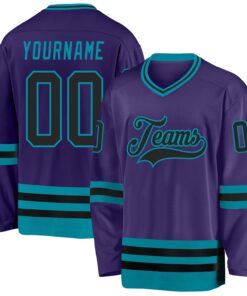 Custom Purple Black-Teal Hockey Jersey