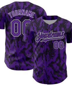 Custom Purple Black-White 3D Pattern Design Abstract Fluid Authentic Baseball Jersey
