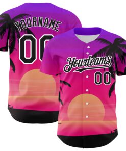 Custom Purple Black-White 3D Pattern Design Beach Hawaii Palm Trees Authentic Baseball Jersey