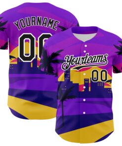 Custom Purple Black-White 3D Pattern Design Hawaii Palm Trees Authentic Baseball Jersey