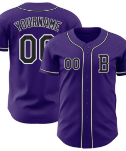 Custom Purple Black-White Authentic Baseball Jersey