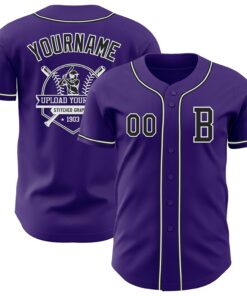 Custom Purple Black-White Authentic Baseball Jersey
