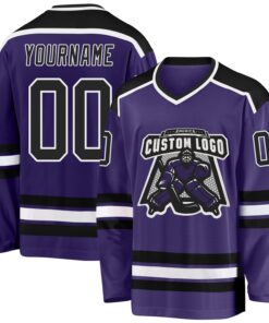 Custom Purple Black-White Hockey Jersey