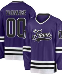 Custom Purple Black-White Hockey Jersey