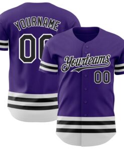 Custom Purple Black-White Line Authentic Baseball Jersey