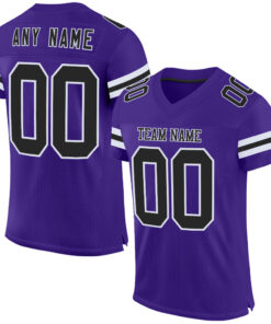 Custom Purple Black-White Mesh Authentic Football Jersey