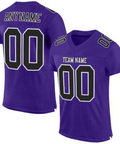 Custom Purple Black-White Mesh Authentic Football Jersey
