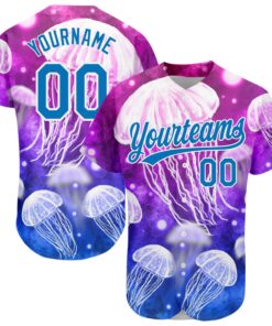 Custom Purple Blue-White 3D Pattern Design Jellyfish Authentic Baseball Jersey