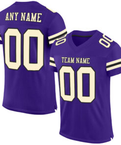 Custom Purple Cream-Black Mesh Authentic Football Jersey