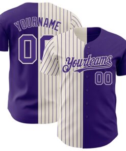 Custom Purple Cream-Purple Pinstripe Authentic Split Fashion Baseball Jersey
