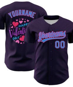 Custom Purple Electric Blue-Pink 3D Love Heart Valentine's Day Authentic Baseball Jersey