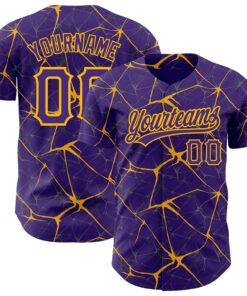 Custom Purple Gold 3D Pattern Design Abstract Network Authentic Baseball Jersey