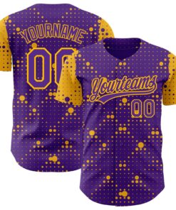 Custom Purple Gold 3D Pattern Design Geometric Halftone Dots Authentic Baseball Jersey