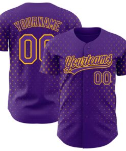 Custom Purple Gold 3D Pattern Design Geometric Stars Authentic Baseball Jersey