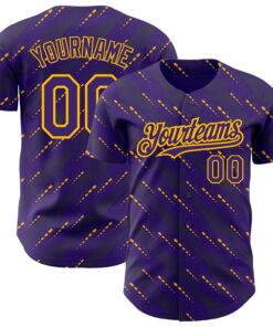 Custom Purple Gold 3D Pattern Design Slant Lines Authentic Baseball Jersey