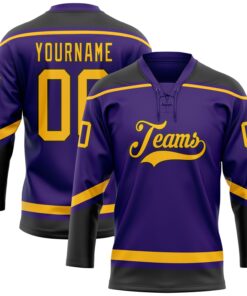 Custom Purple Gold-Black Hockey Lace Neck Jersey