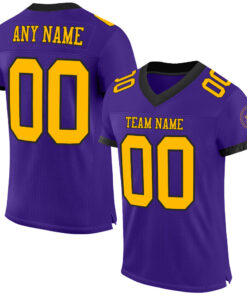 Custom Purple Gold-Black Mesh Authentic Football Jersey