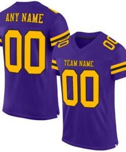 Custom Purple Gold-Black Mesh Authentic Football Jersey