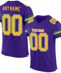 Custom Purple Gold-Kelly Green Mesh Authentic Football Jersey