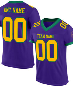 Custom Purple Gold-Kelly Green Mesh Authentic Football Jersey