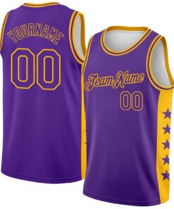 Custom Purple Gold Side Panel Stars Authentic City Edition Basketball Jersey