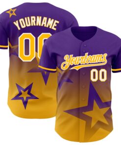 Custom Purple Gold-White 3D Pattern Design Gradient Style Twinkle Star Authentic Baseball Jersey