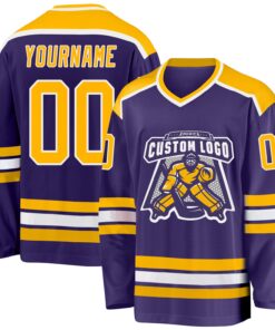 Custom Purple Gold-White Hockey Jersey