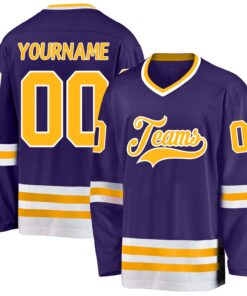 Custom Purple Gold-White Hockey Jersey