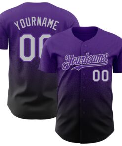 Custom Purple Gray-Black Authentic Fade Fashion Baseball Jersey