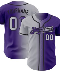 Custom Purple Gray-Black Authentic Gradient Fashion Baseball Jersey