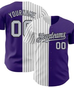 Custom Purple Gray-Black Pinstripe Authentic Split Fashion Baseball Jersey