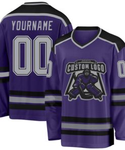 Custom Purple Gray Black-White Hockey Jersey