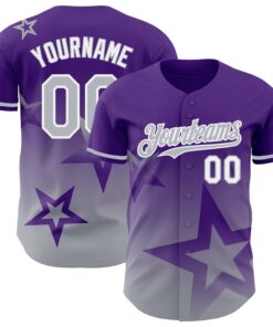 Custom Purple Gray-White 3D Pattern Design Gradient Style Twinkle Star Authentic Baseball Jersey
