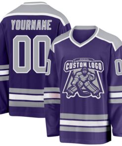 Custom Purple Gray-White Hockey Jersey