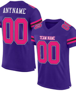 Custom Purple Hot Pink-Black Mesh Authentic Football Jersey