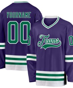 Custom Purple Kelly Green-White Hockey Jersey