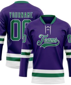 Custom Purple Kelly Green-White Hockey Lace Neck Jersey