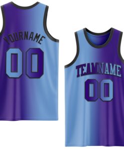 Custom Purple Light Blue-Black Authentic Gradient Fashion Basketball Jersey