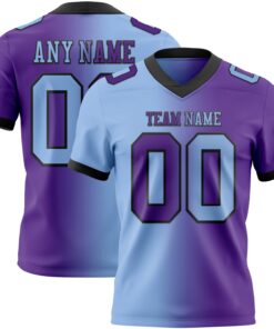 Custom Purple Light Blue-Black Mesh Authentic Gradient Fashion Football Jersey