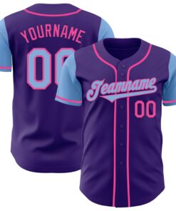 Custom Purple Light Blue-Pink Authentic Two Tone Baseball Jersey