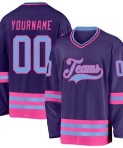 Custom Purple Light Blue Pink-Black Hockey Jersey