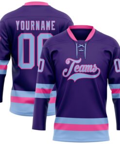 Custom Purple Light Blue-Pink Hockey Lace Neck Jersey